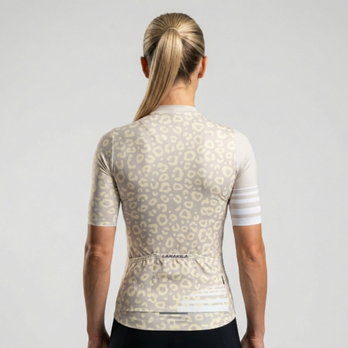 Damen Cycling Jersey Radtrikot Cheetah Grau Gelb hinten