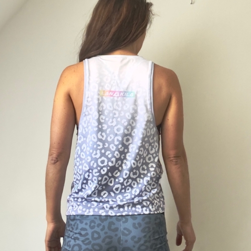 Lanakila Running Singlet Woman - Cheetah grau weiß hinten