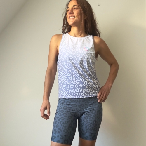 Lanakila Running Singlet Woman - Cheetah grau weiß vorn