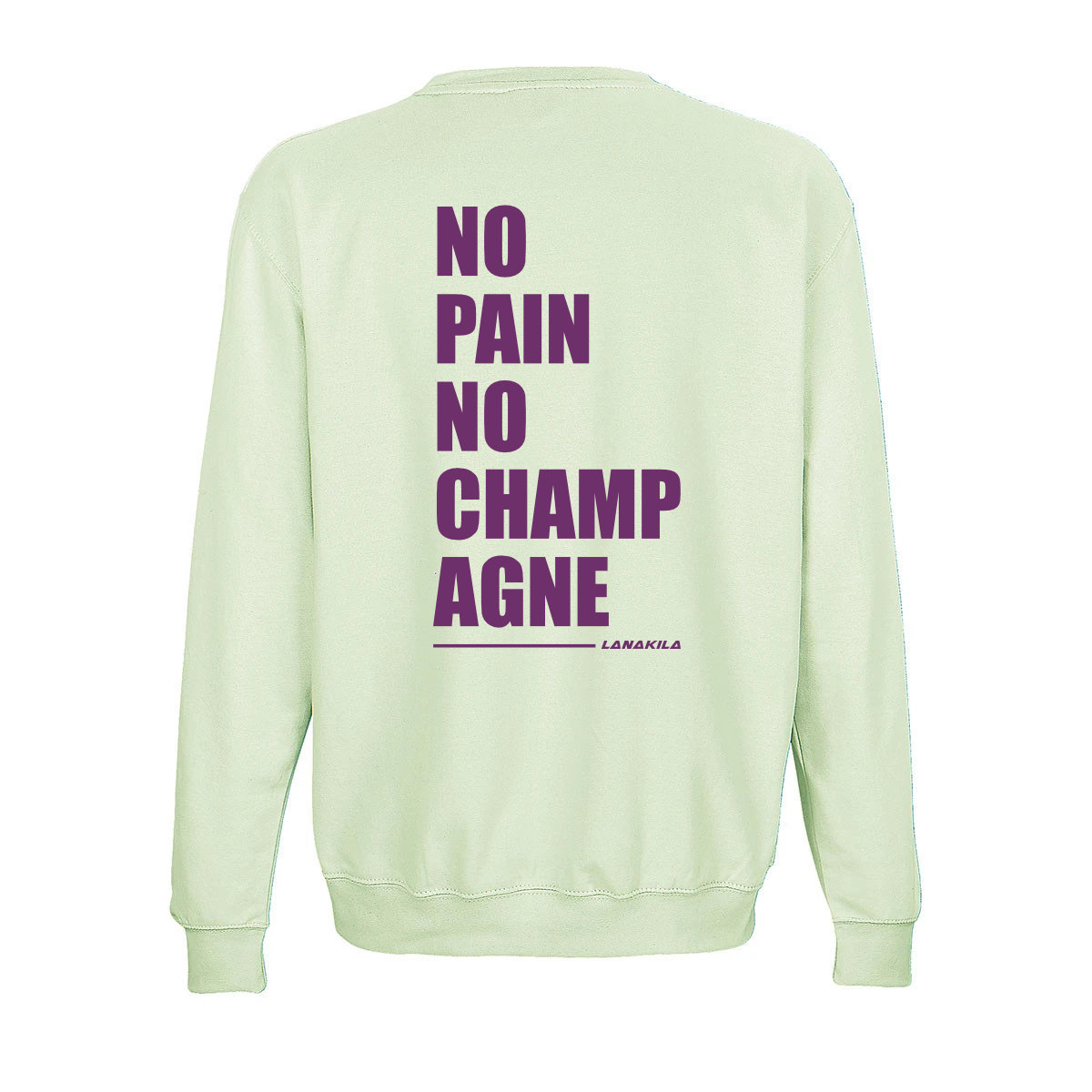 crewneck_creamy_green_lila_no_pain_back crewneck_creamy_green_lila_no_pain_back