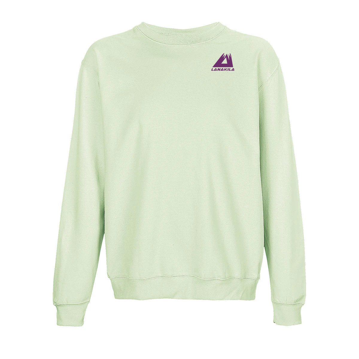 crewneck_creamy_green_lila_no_pain_front crewneck_creamy_green_lila_no_pain_front